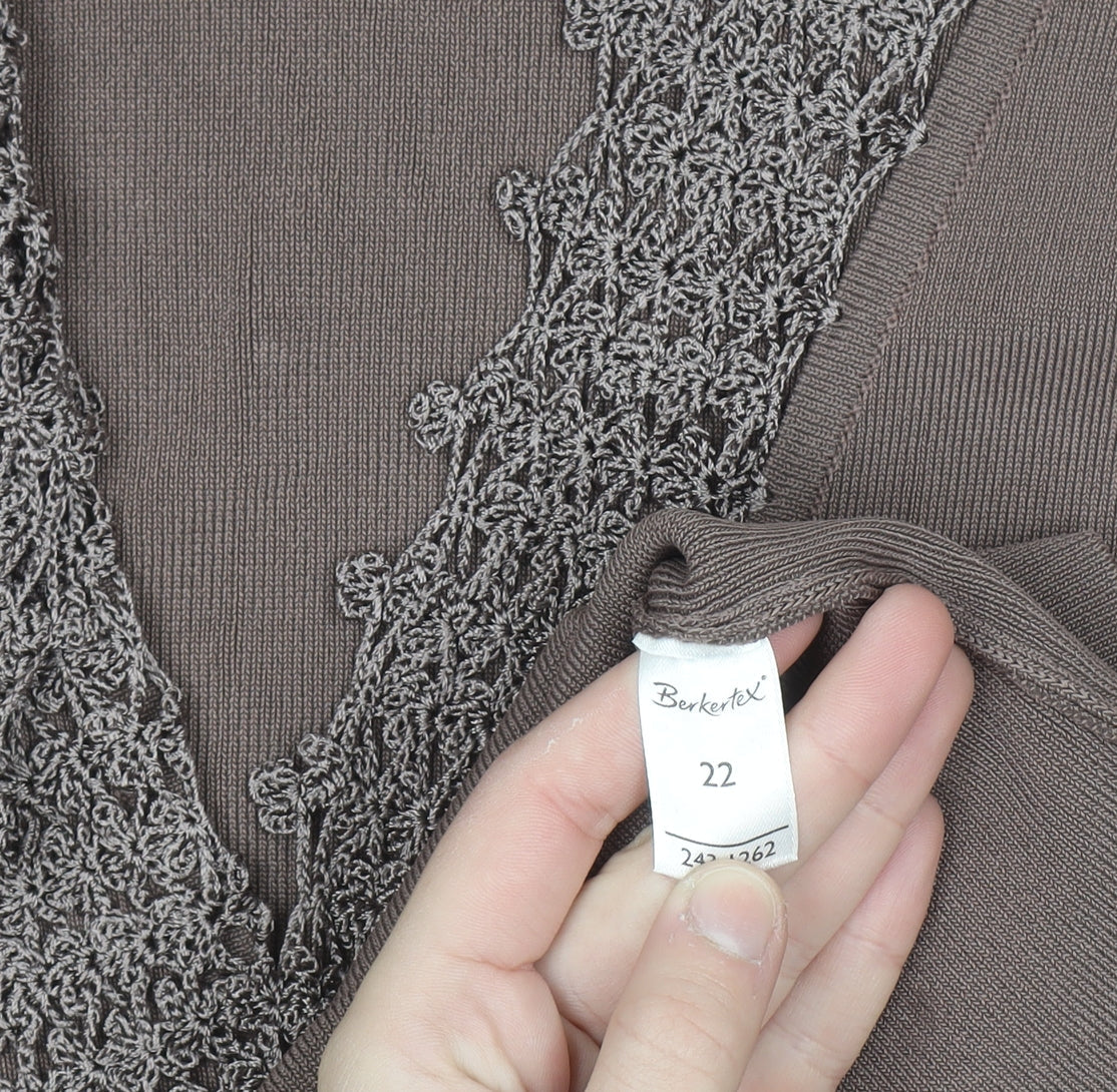 Berkertex Women Brown Size 22 Crochet Trim Knit Cardigan