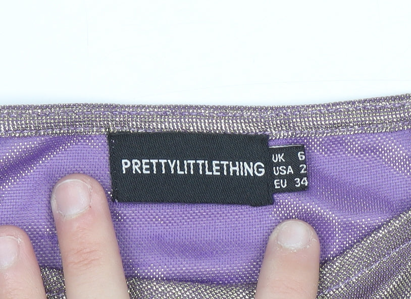 PrettyLittleThing Womens Purple Metallic Wrap Mini Skirt Size 6