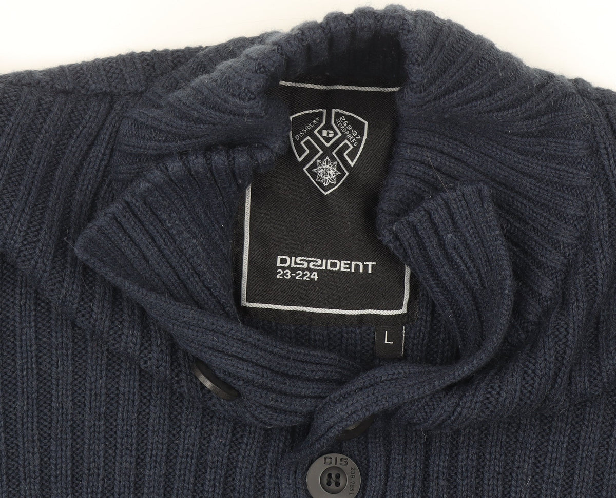 Dissident Mens Blue Chunky Knit Henley Jumper Size L
