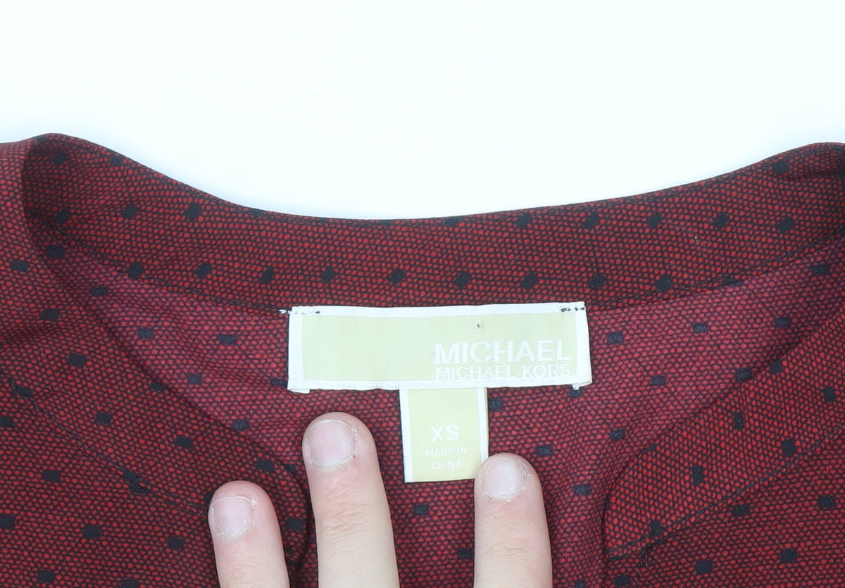 Michael Michael Kors Women's Red Geometric Zip Tunic Blouse XS