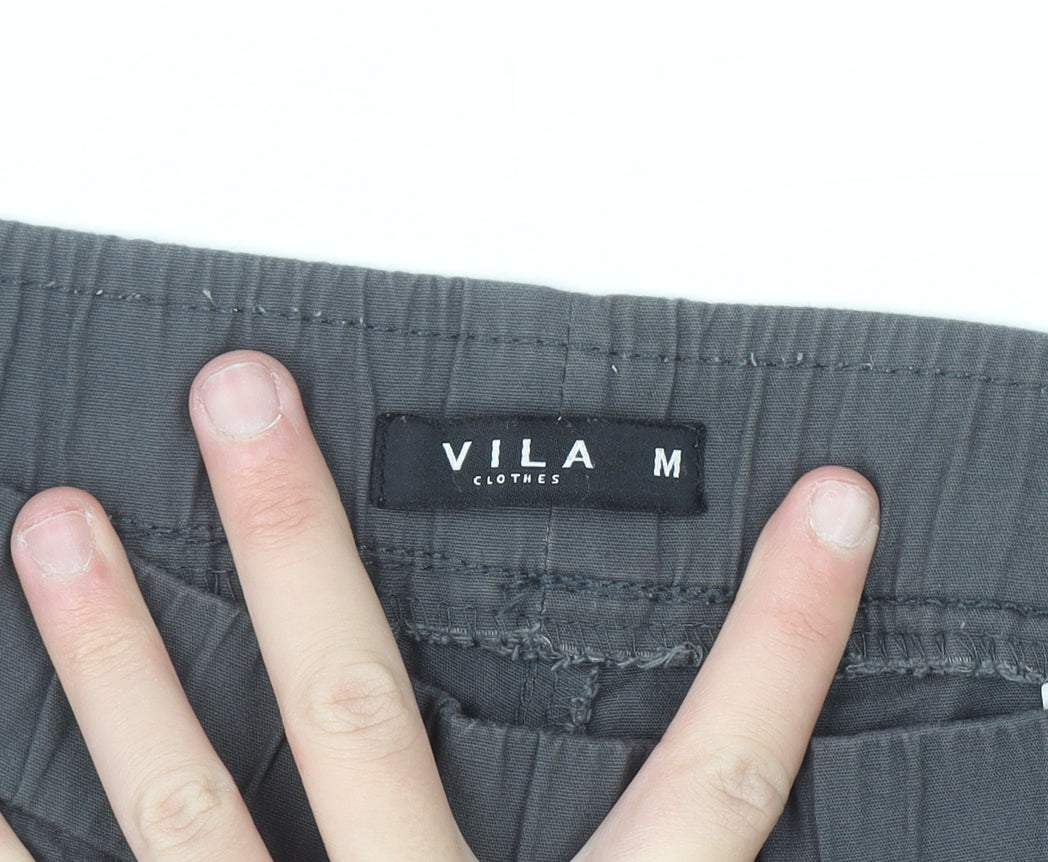 Vila Women Grey Slim Fit Stretch Leggings M Cotton Blend