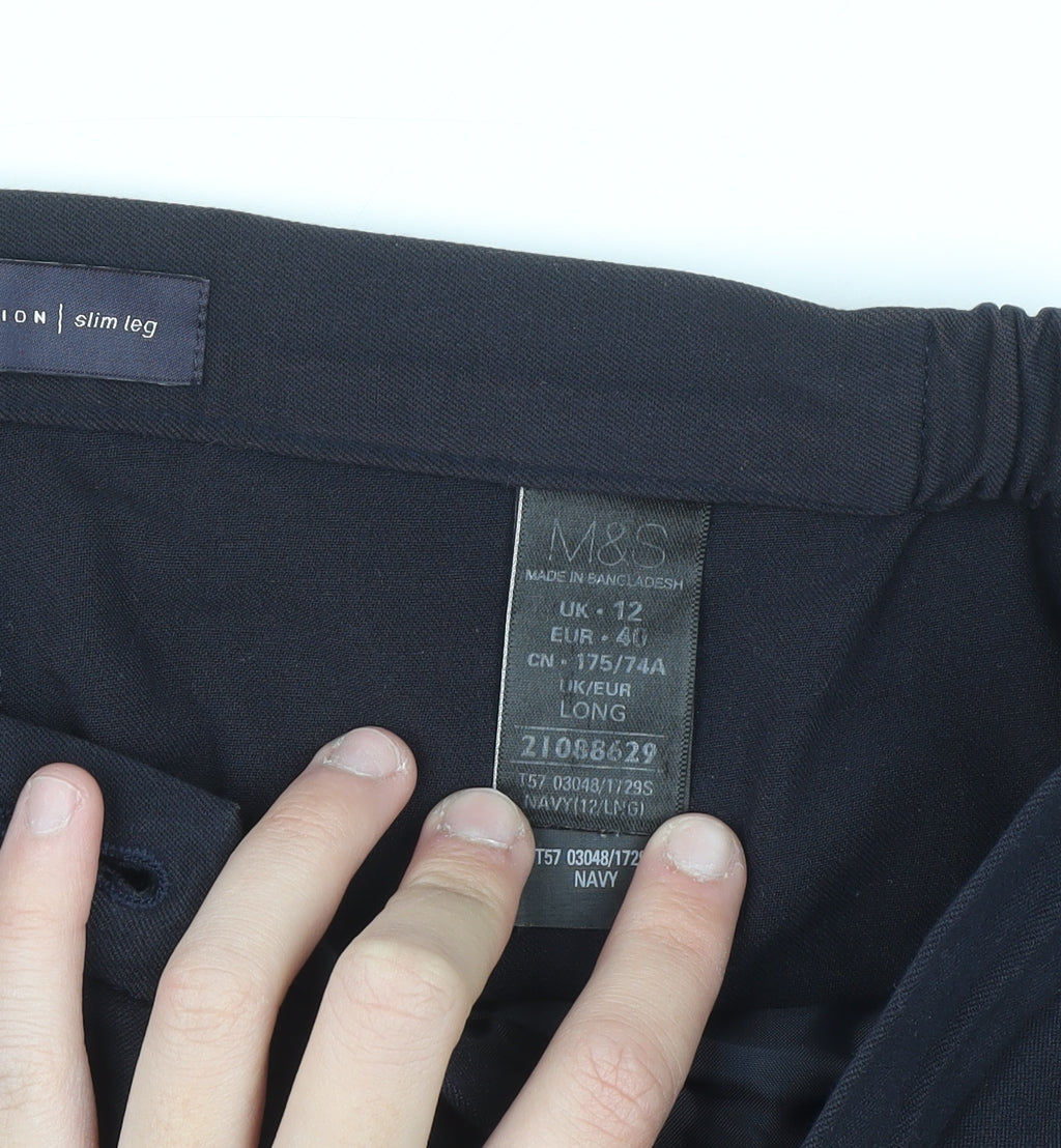 Marks & Spencer Women Blue Size 12 Slim Leg Trousers