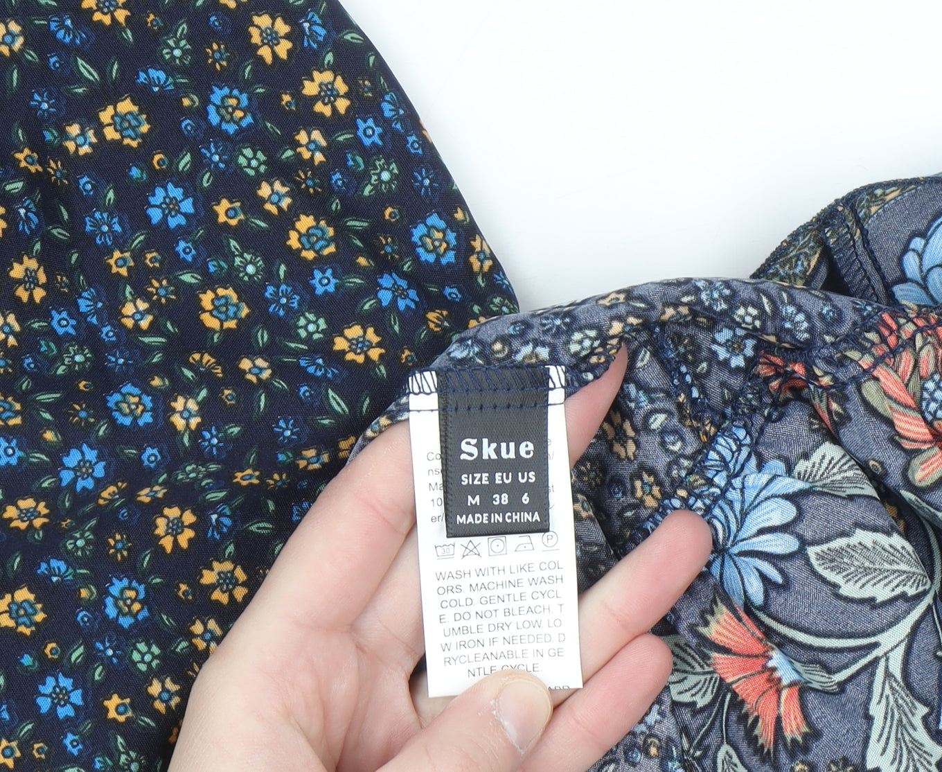 Skue Women Blue Floral Midi A-Line Dress Size 10 Puff Sleeve