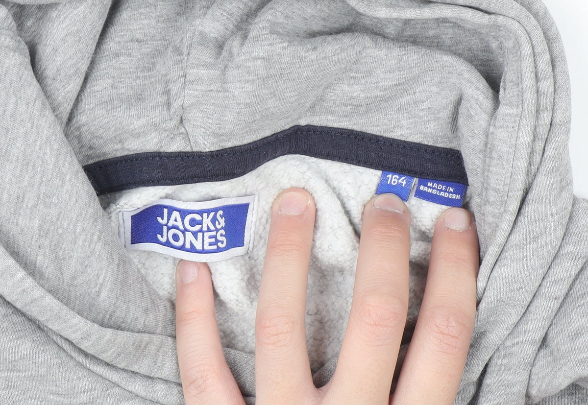 Jack & Jones Boys Grey Pullover Hoodie Size 164 Cotton Blend Casual