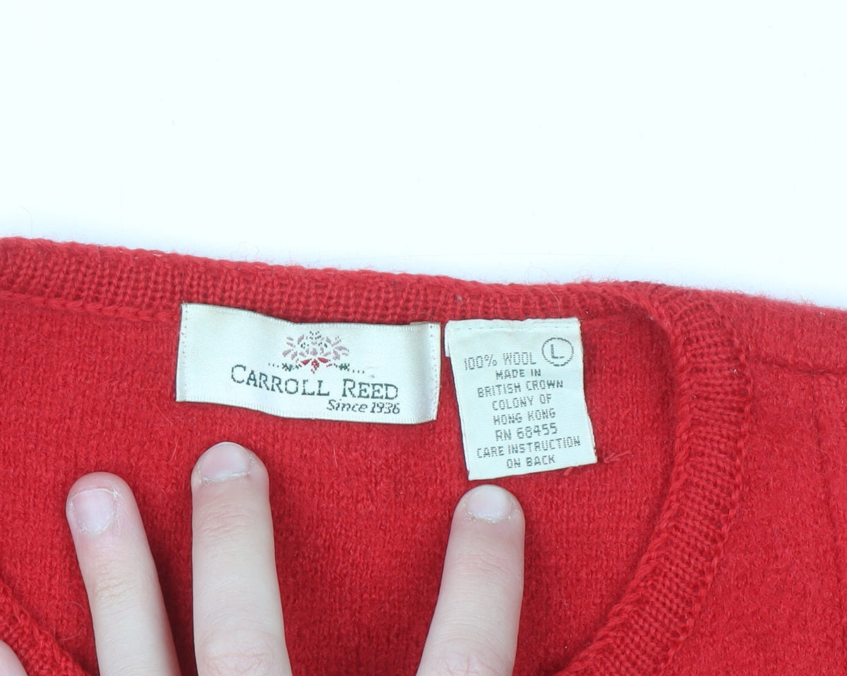 Carroll Reed Women Red Wool Knit Cardigan L Vintage Classic