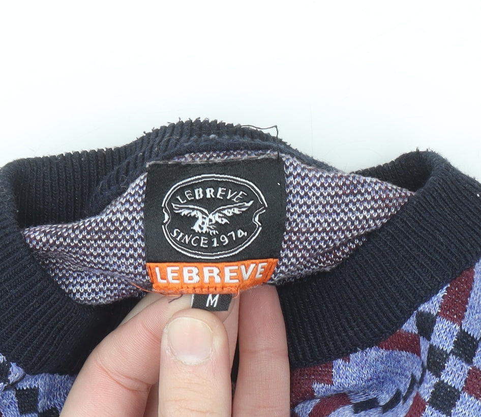 Le Breve Men's Blue Fair Isle Knit Pullover Jumper Size M