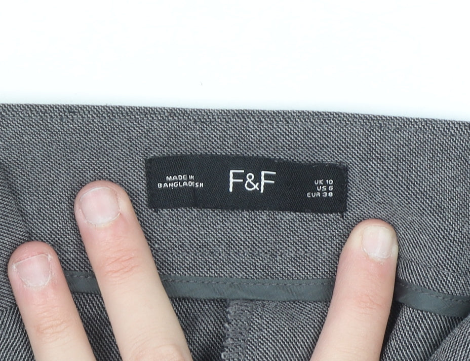 F&F Women's Grey Pleated Straight Leg Trousers UK 10