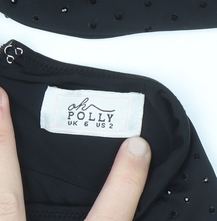 Oh Polly Womens Black UK 6 High Rise Sequin Ankle Leggings