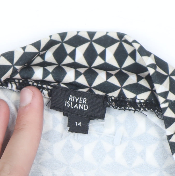 River Island Women Black Geometric Midi Shirt Dress Size 14