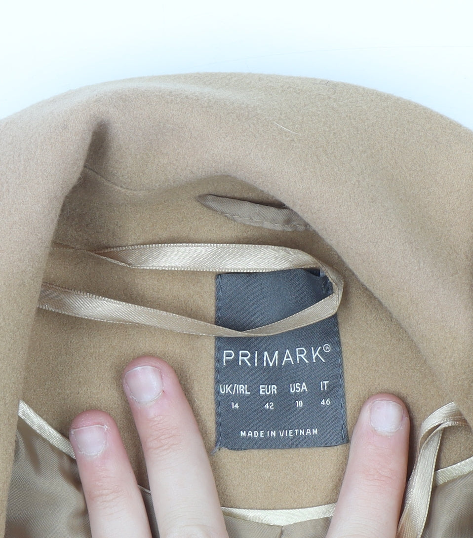 Primark Women’s Beige Wool Blend Mid-Length Overcoat UK 14