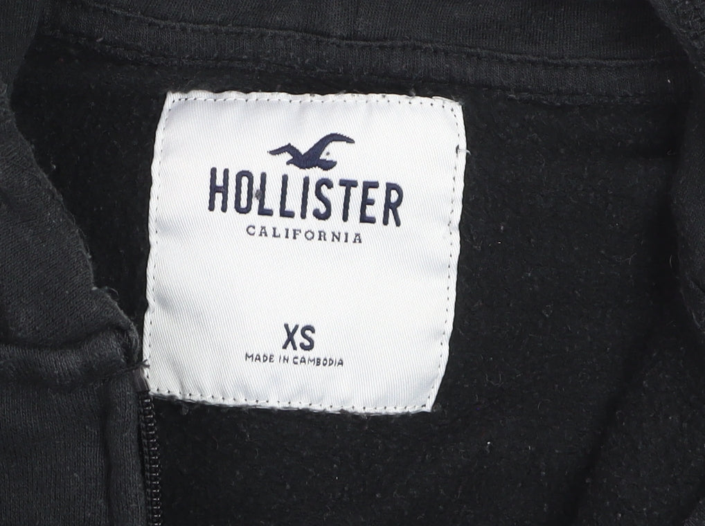 Hollister Boys Black Full Zip Fleece Hoodie XS Logo Sweatshirt
