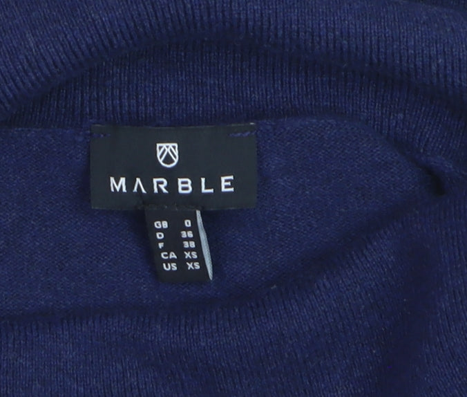 Marble Women’s Blue Cotton Roll Neck 3/4 Sleeve Pullover Jumper XS