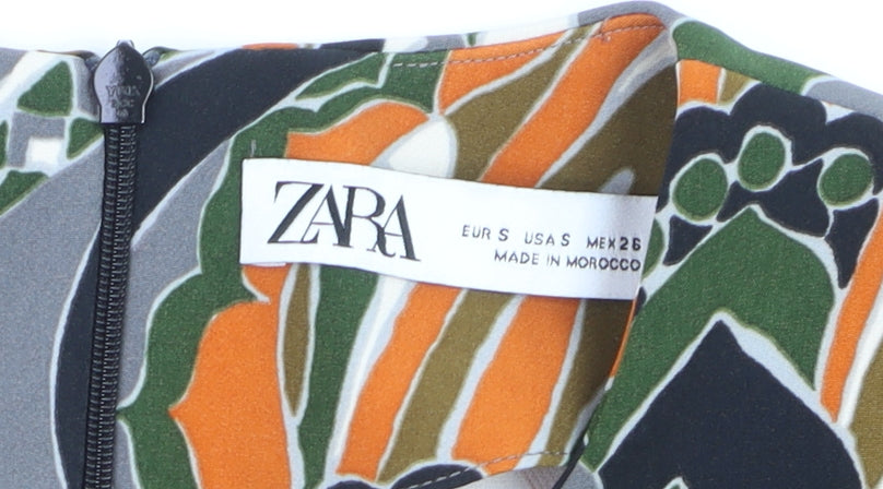 Zara Women Multicoloured Paisley Shift Dress Size 8 Long Sleeve Retro Style