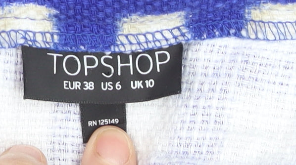 Topshop Womens Blue Check Pencil Skirt Size 10 Tweed Lined Knee Length