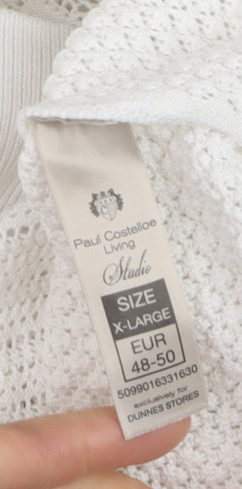 Paul Costelloe Women Ivory V-Neck Cotton Knit Jumper XL