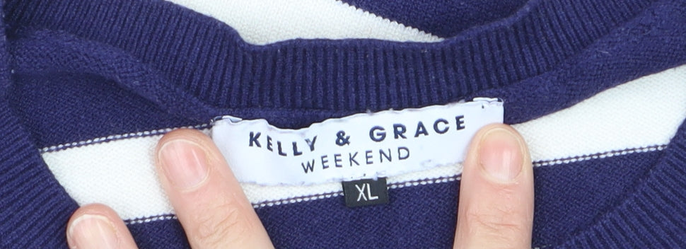Kelly & Grace Women’s Navy Stripe Pullover Jumper XL Viscose Blend