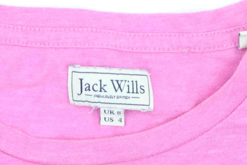Jack Wills Womens Pink Cotton Crew Neck Logo T-Shirt UK 8