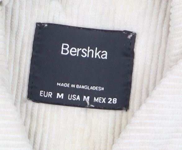 Bershka Men's Beige Corduroy Button-Up Casual Shirt Size M