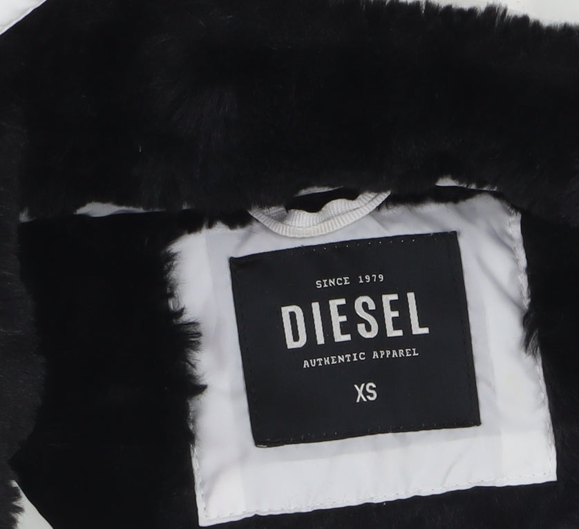 Diesel Women's White XS Hooded Quilted Puffer Jacket