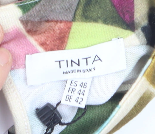 Tinta Women's Multicoloured Geometric High Neck Long Sleeve Tunic Blouse Size 16