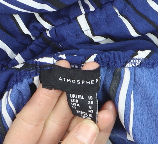 Atmosphere Women Blue Striped Off Shoulder Playsuit Size 10