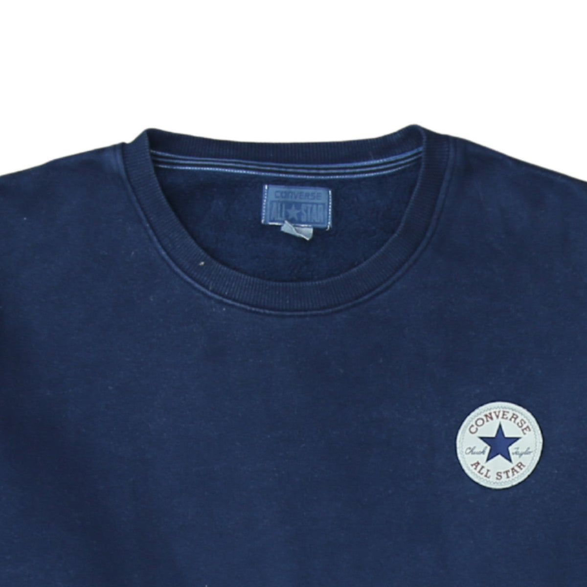 Converse Men Blue Logo Pullover Sweatshirt L Fleece Cotton Blend