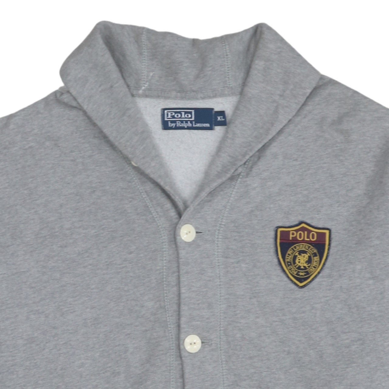 Ralph Lauren Men's Grey XL Cardigan Sweatshirt with Logo Patch