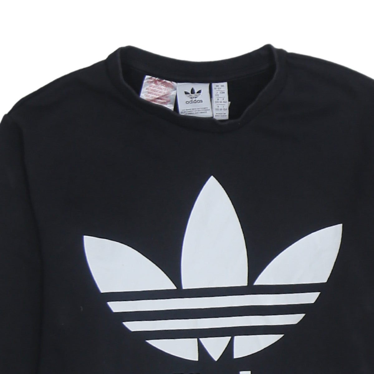Adidas Boys Black Crew Neck Pullover Sweatshirt 14-15 Years Logo Print