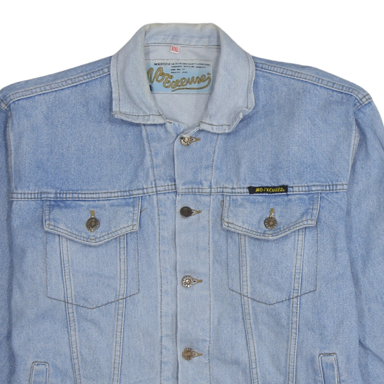 No Excuses Men's Blue Denim Jacket 2XL Classic 90s Style