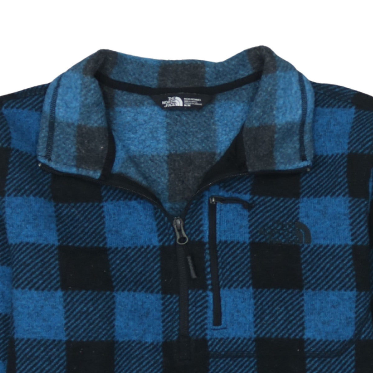 The North Face Men's Blue Check Fleece 1/4 Zip Pullover Sweatshirt M