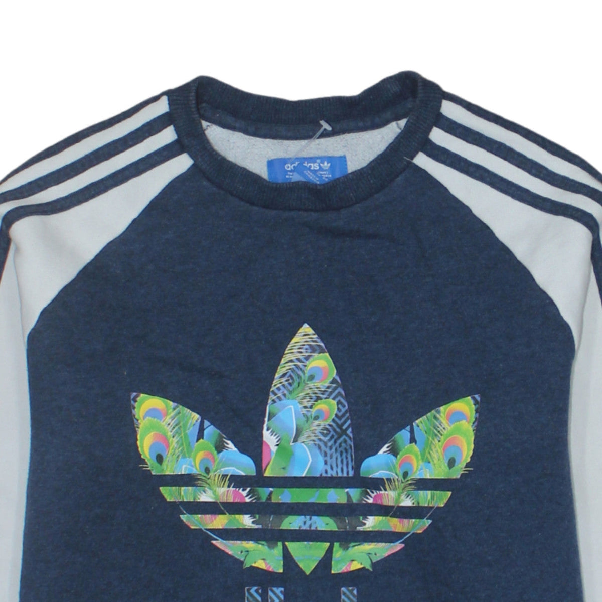 Adidas Womens Blue Sweatshirt Size 12 Crew Neck Long Sleeve Logo Print