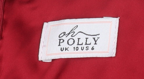 Oh Polly Women’s Red Ruched Satin Bodycon Mini Dress Size 10