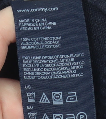 Tommy Hilfiger Men's Blue Cotton Crew Neck Pullover Jumper L