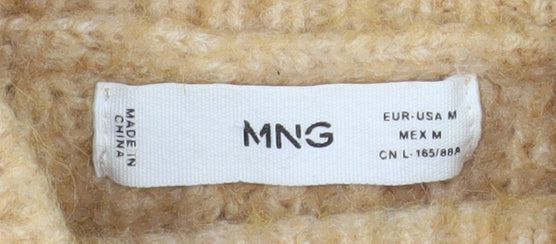 Mango Women Beige Chunky Knit Mock Neck Wool Blend Jumper M