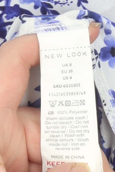 New Look Women’s Blue Floral Wrap Blouse UK 8 Long Sleeve