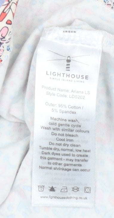 Lighthouse Womens Floral V-Neck Long Sleeve Cotton Top Size 14