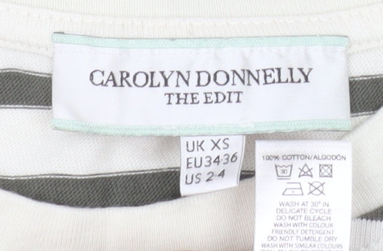 Carolyn Donnelly Women White Striped Long Sleeve Cotton T-Shirt XS