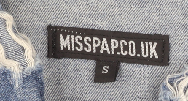 MISSPAP Women Blue Distressed Long Denim Jacket Size S