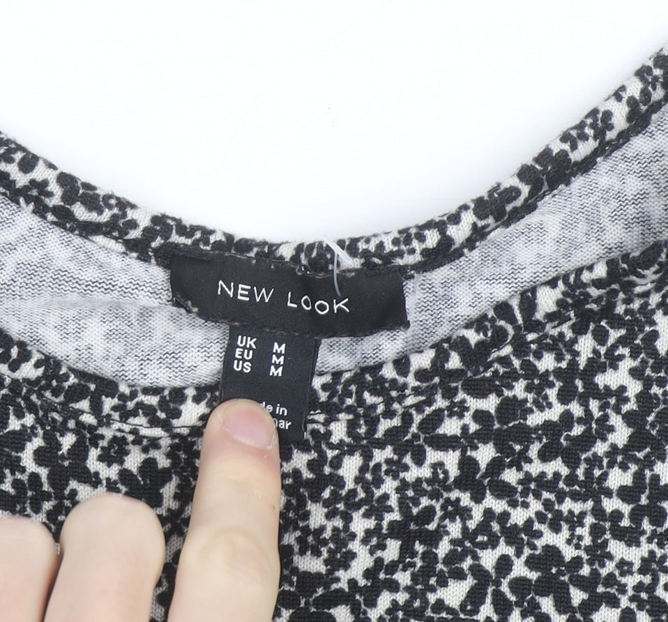 New Look Women's Black Floral Peplum Long Sleeve Blouse Size M