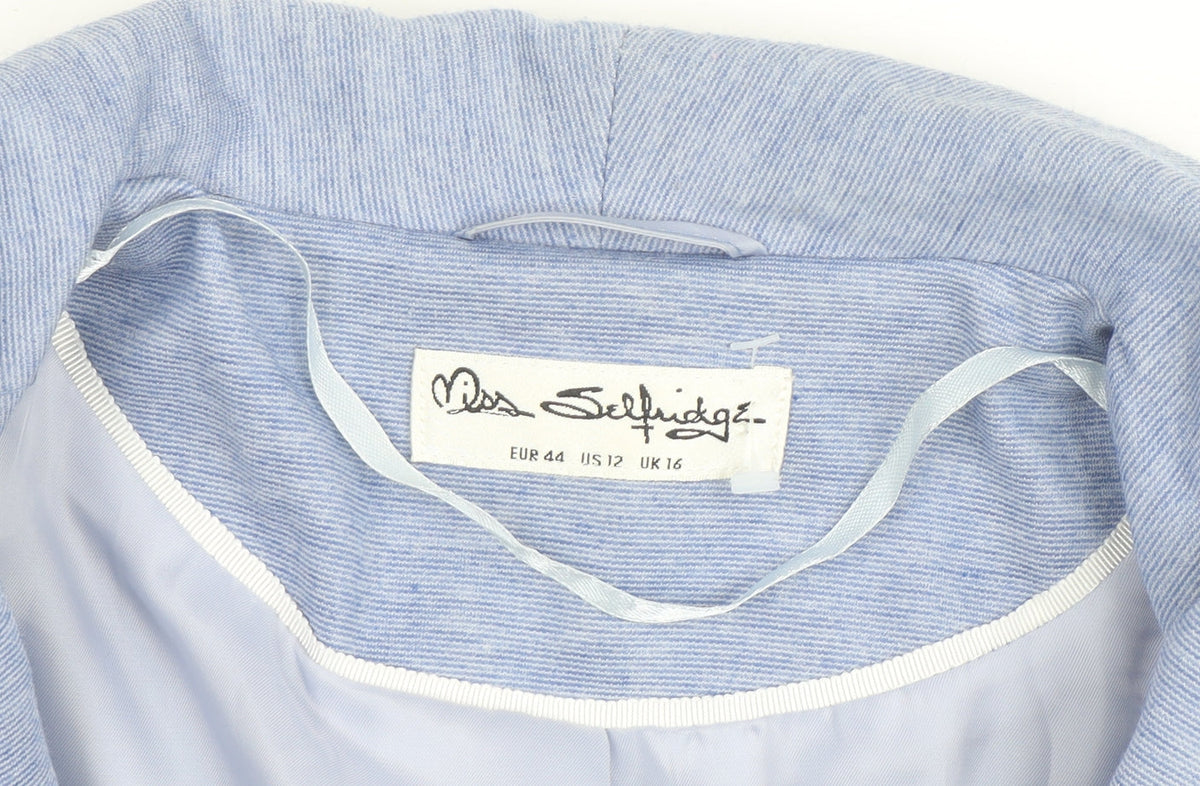 Miss Selfridge Women Blue UK 16 Classic Open Front Blazer Jacket