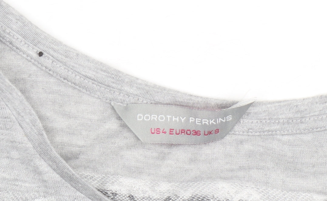 Dorothy Perkins Womens Grey Lace Stripe Short Sleeve T-Shirt UK 8