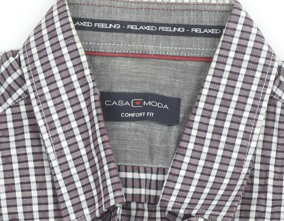 Casa Moda Men's Purple Check Long Sleeve Button-Up Shirt L