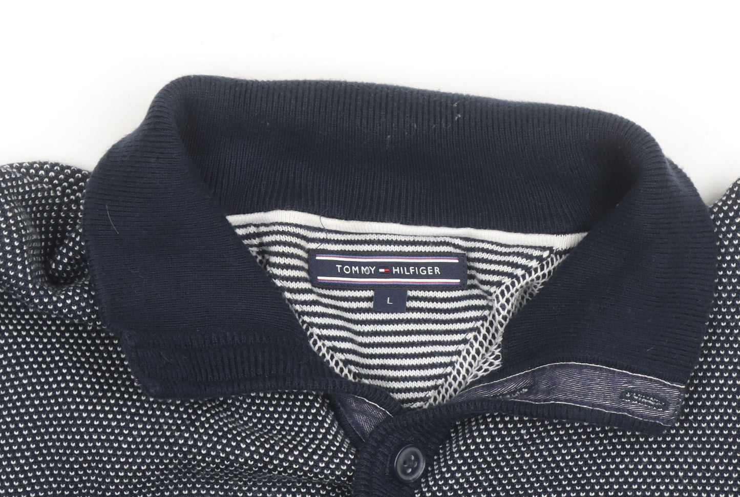 Tommy Hilfiger Men's Blue Long Sleeve Cotton Knit Button-Up Polo Shirt L