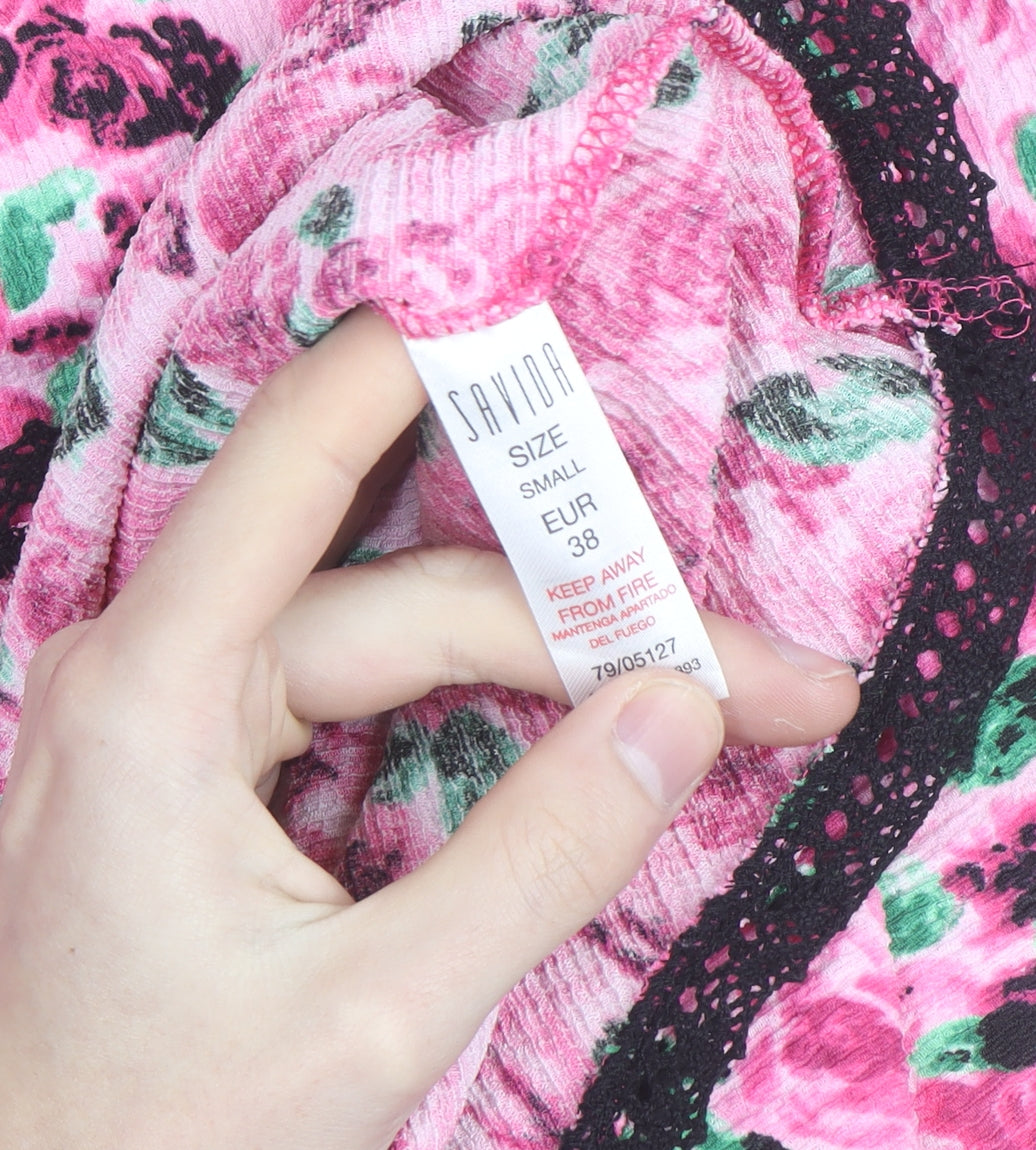 Savida Women's Pink Floral Midi Fit & Flare Dress Size 10