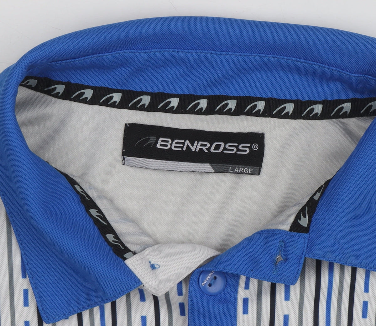 Benross Men's Grey Blue Golf Polo Shirt Size L Quick Dry Activewear