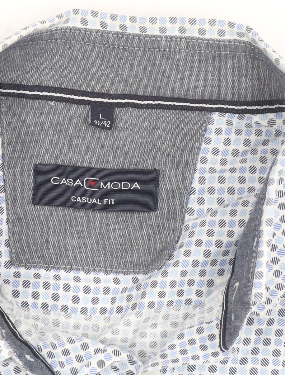 CASA MODA Men's Blue Geometric Long Sleeve Button-Up Shirt L