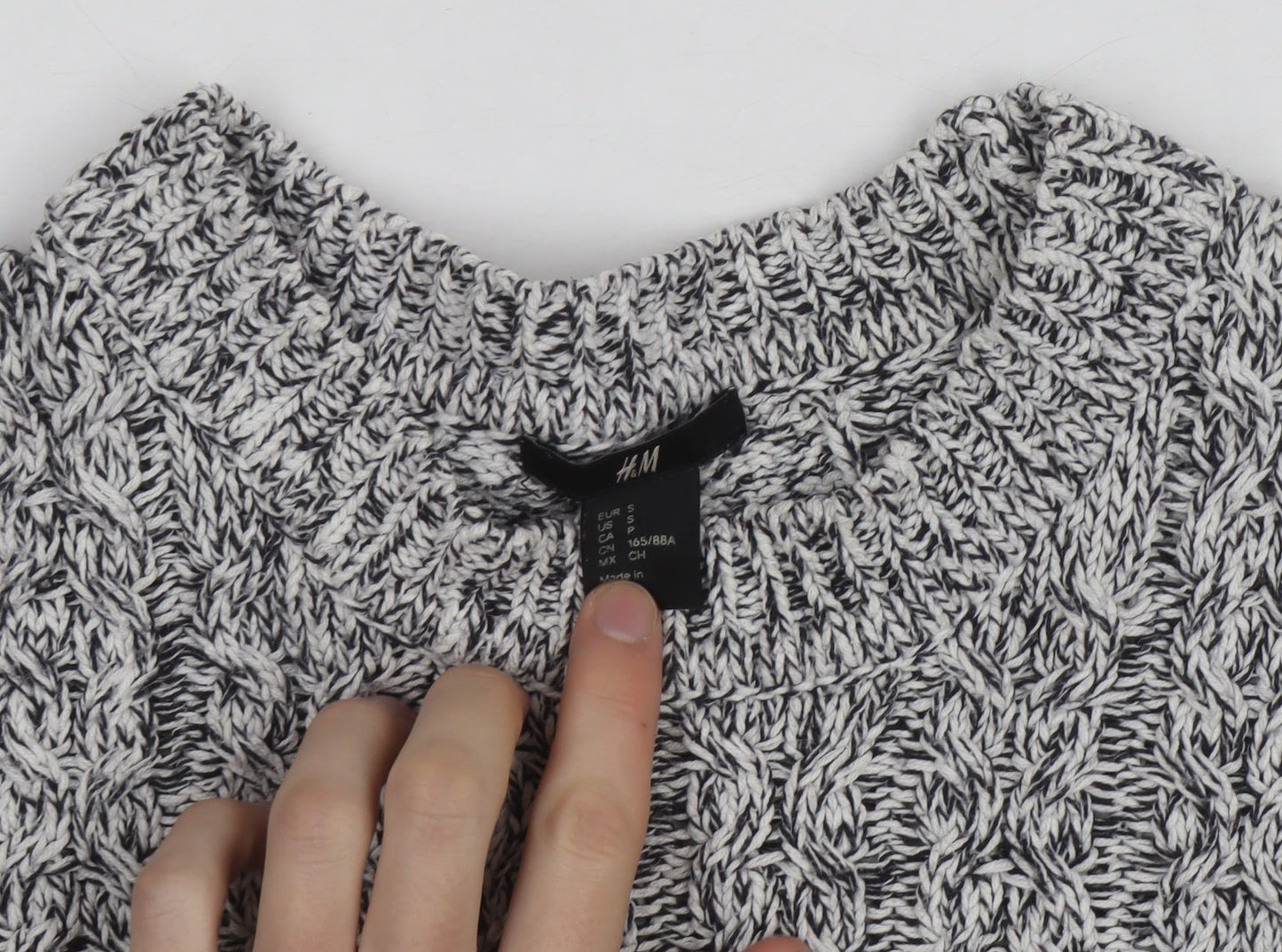 H&M Women's Grey Cable-Knit Cotton Blend Jumper Size 8
