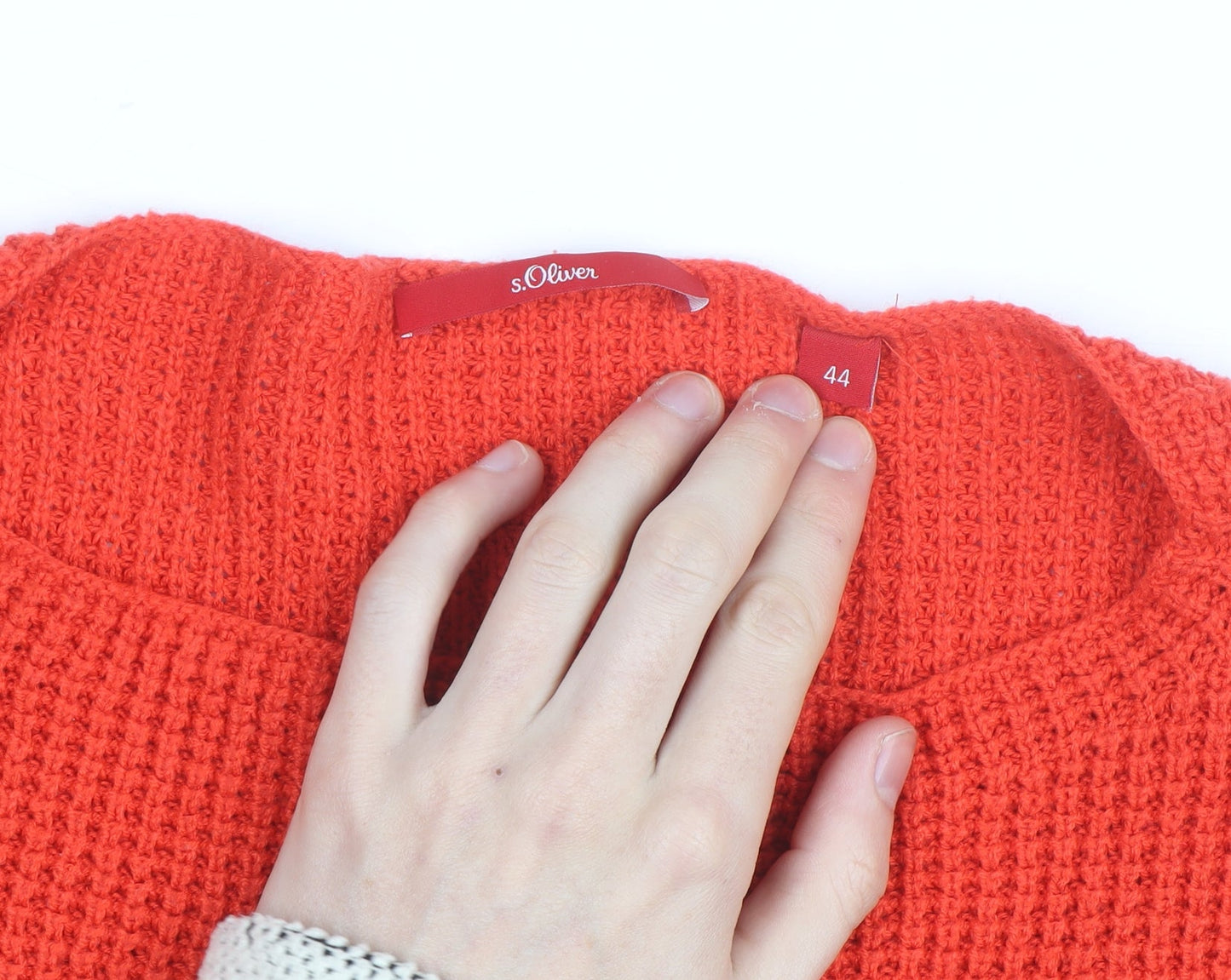 s.Oliver Women Red Waffle-Knit Long Sleeve Pullover Jumper Size 16