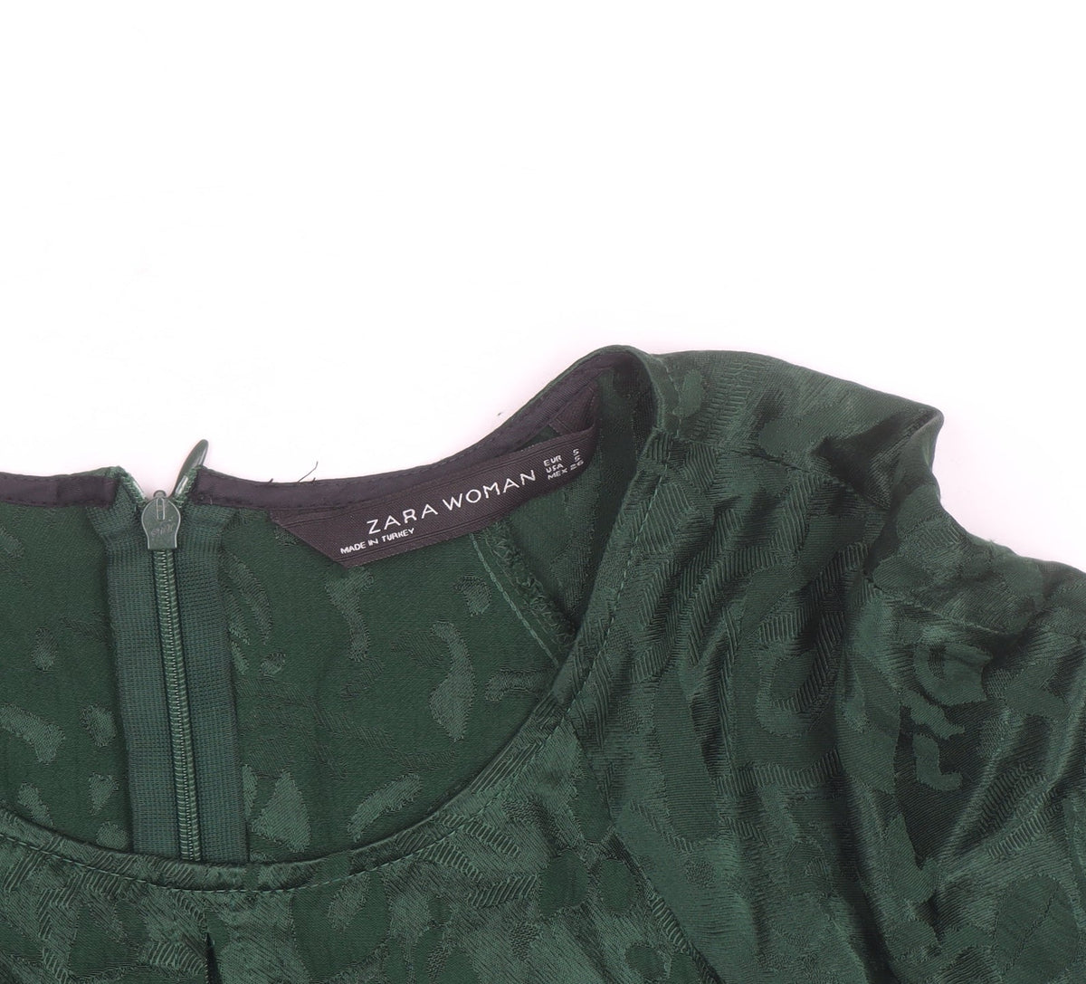 Zara Woman Green Wrap Jacquard Blouse Size M 3/4 Sleeve
