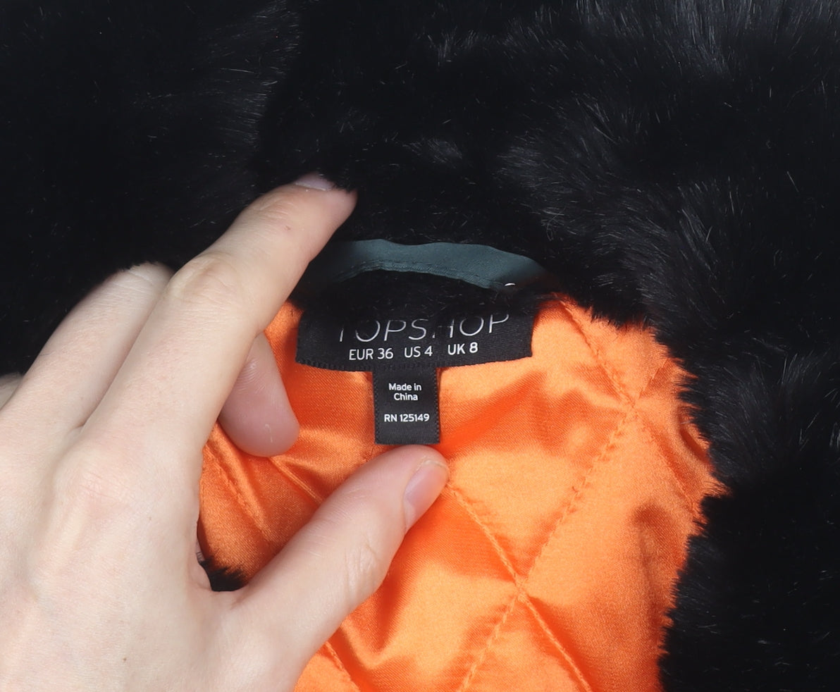 Topshop Women Green Faux Fur Collar Bomber Jacket Size 8